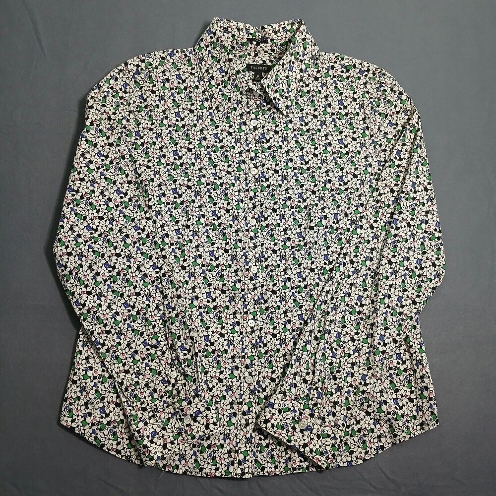 Talbots Blouse Women 16 Stretch Floral Button Up Long Sleeve Shirt